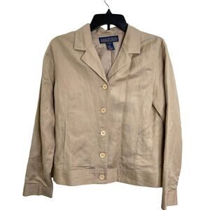 Herman Geist Womens Linen Short Jacket Coat Fully Lined Tan Size 10